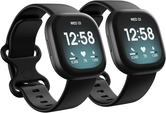 2 Pack Waterproof Bands Compatible with Fitbit Versa 3 / Fitbit Versa 4 / Fitbit Sense/Sense 2 Bands (Large 7.1''-8.7'', black/black)