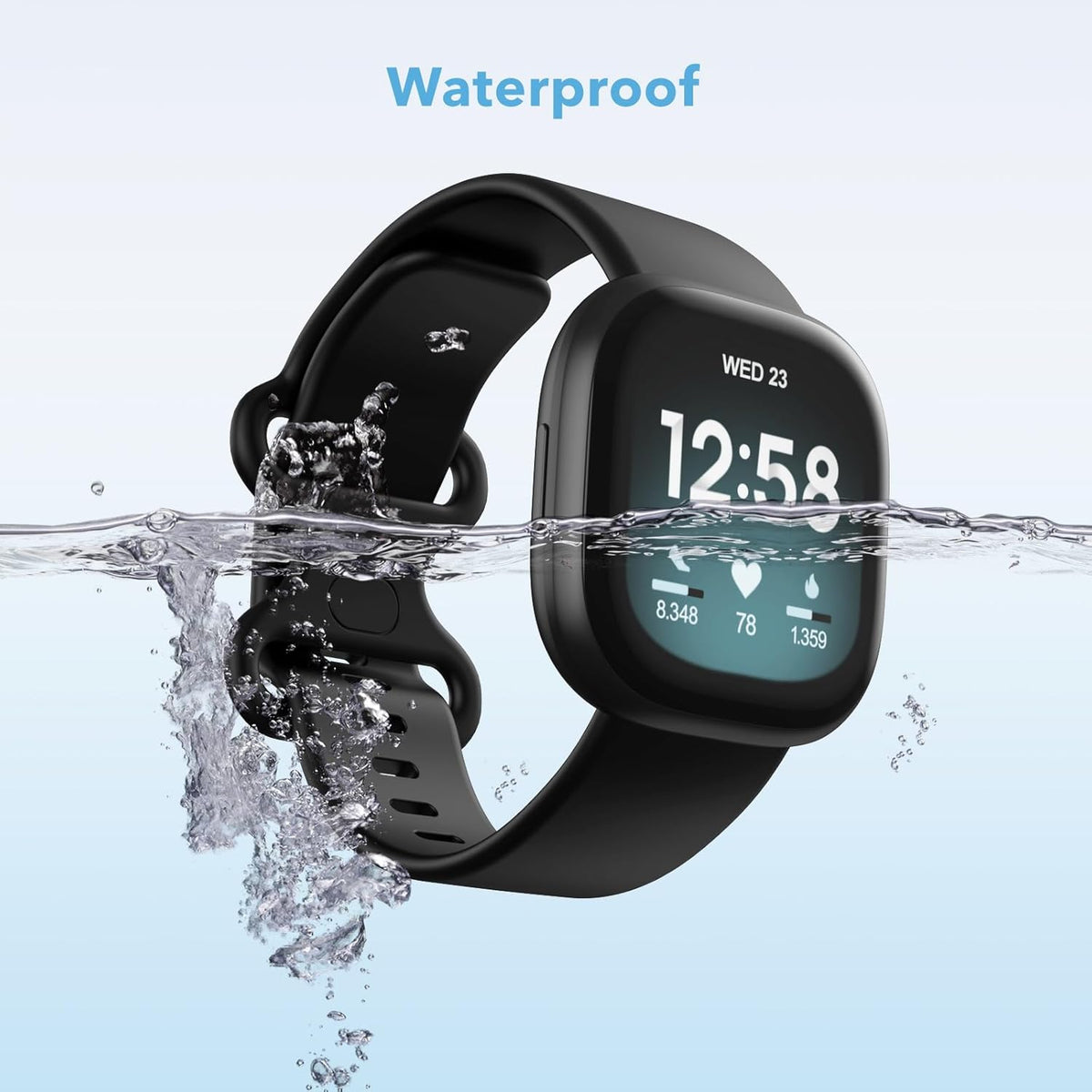 2 Pack Waterproof Bands Compatible with Fitbit Versa 3 / Fitbit Versa 4 / Fitbit Sense/Sense 2 Bands (Large 7.1''-8.7'', black/black)