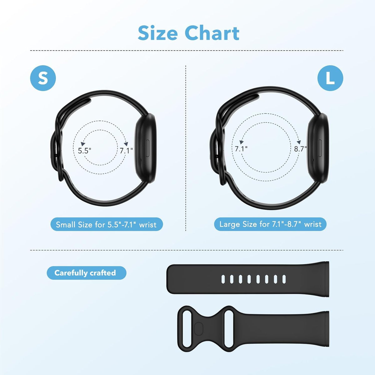 2 Pack Waterproof Bands Compatible with Fitbit Versa 3 / Fitbit Versa 4 / Fitbit Sense/Sense 2 Bands (Large 7.1''-8.7'', black/black)