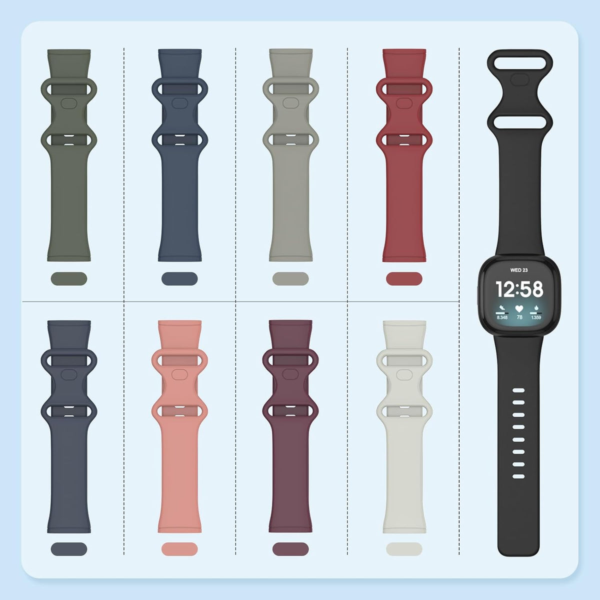 2 Pack Waterproof Bands Compatible with Fitbit Versa 3 / Fitbit Versa 4 / Fitbit Sense/Sense 2 Bands (Large 7.1''-8.7'', black/black)