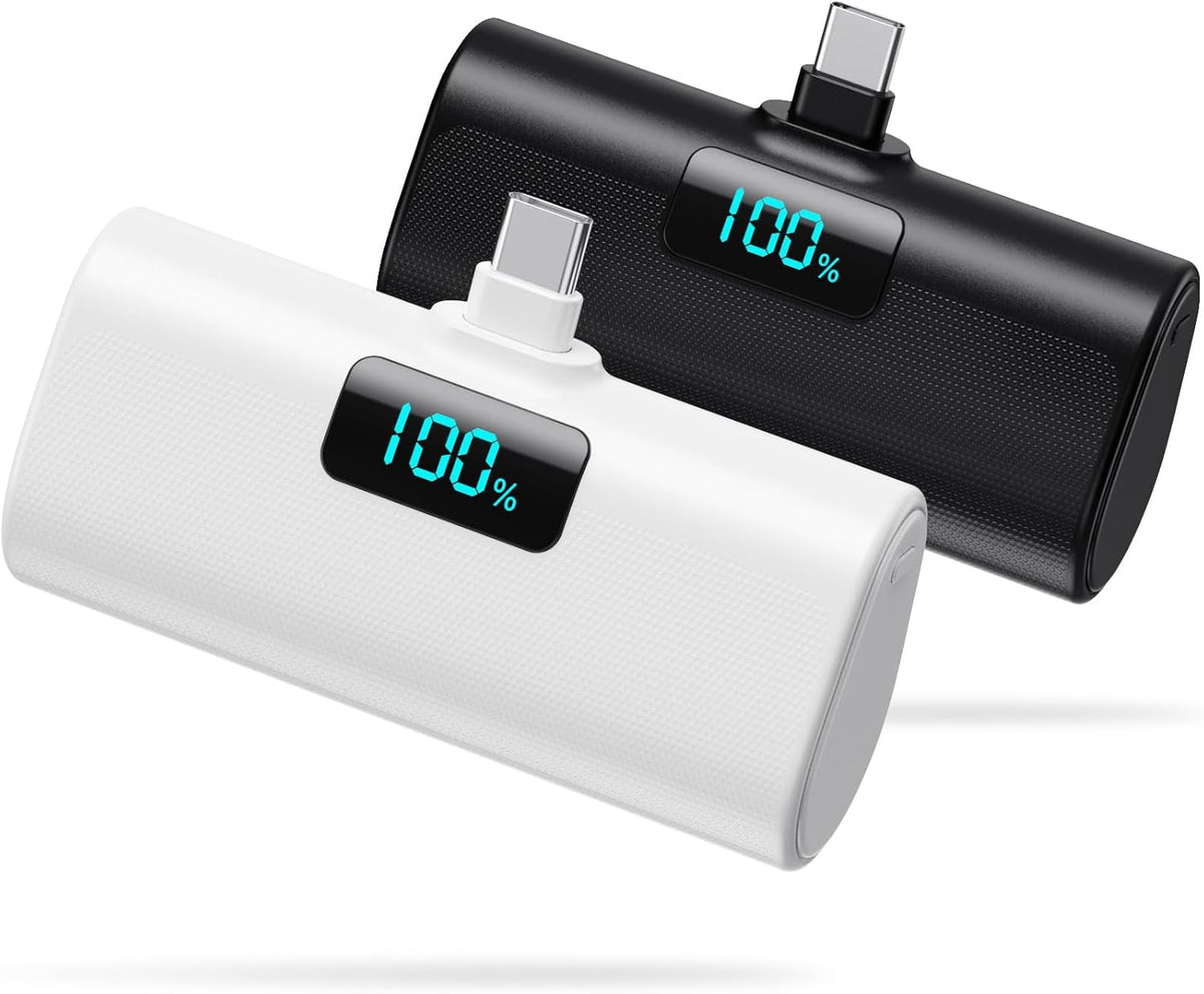 2-Pack, Portable Charger for iPhone 17/16/15 Series, Upgraded 5200mAh PD USB C Power Bank Built-in USB-C Connector, Battery Pack
