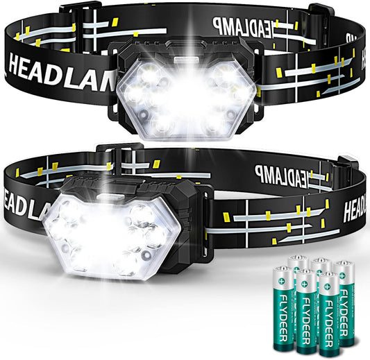 2000 Lumen 9 LED Headlamp 2 Pack, Ultra Bright Head Lamp with 6 Modes, IPX5 Waterproof Head Light, Lightweight Head Flashlight