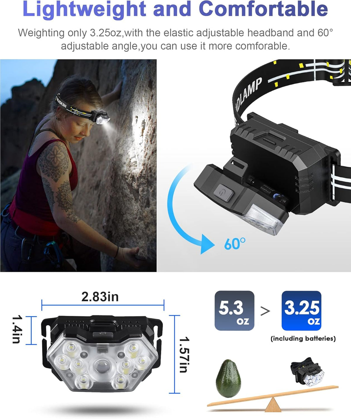 2000 Lumen 9 LED Headlamp 2 Pack, Ultra Bright Head Lamp with 6 Modes, IPX5 Waterproof Head Light, Lightweight Head Flashlight