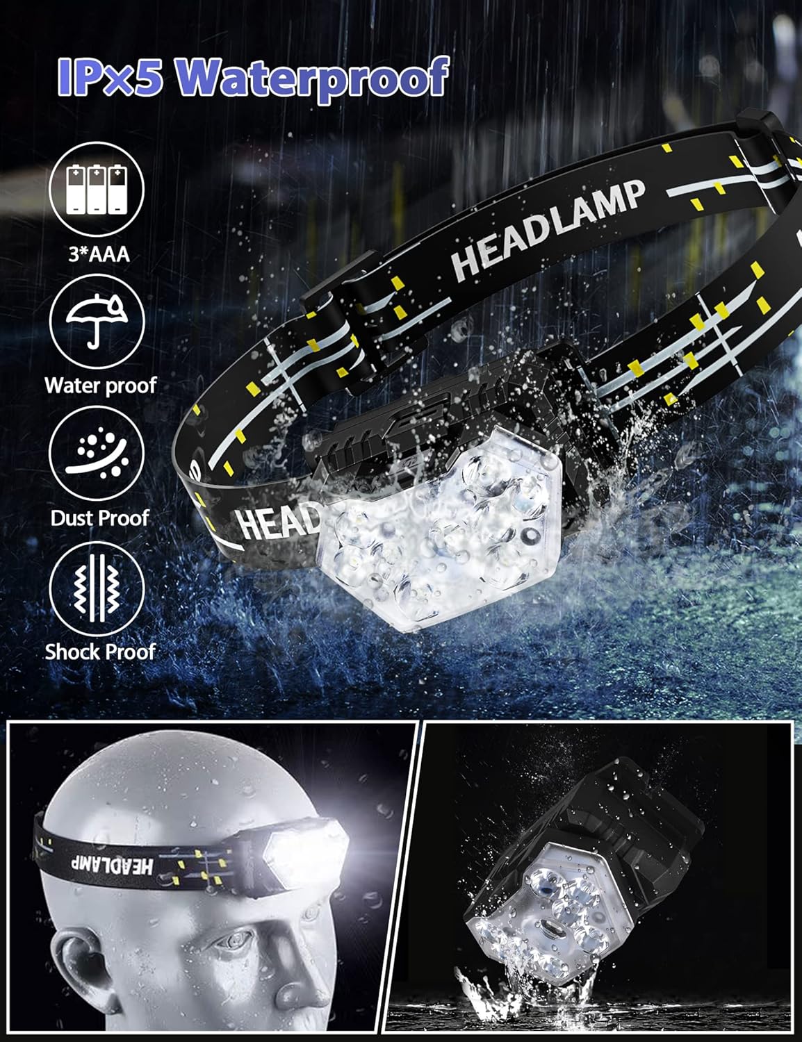 2000 Lumen 9 LED Headlamp 2 Pack, Ultra Bright Head Lamp with 6 Modes, IPX5 Waterproof Head Light, Lightweight Head Flashlight