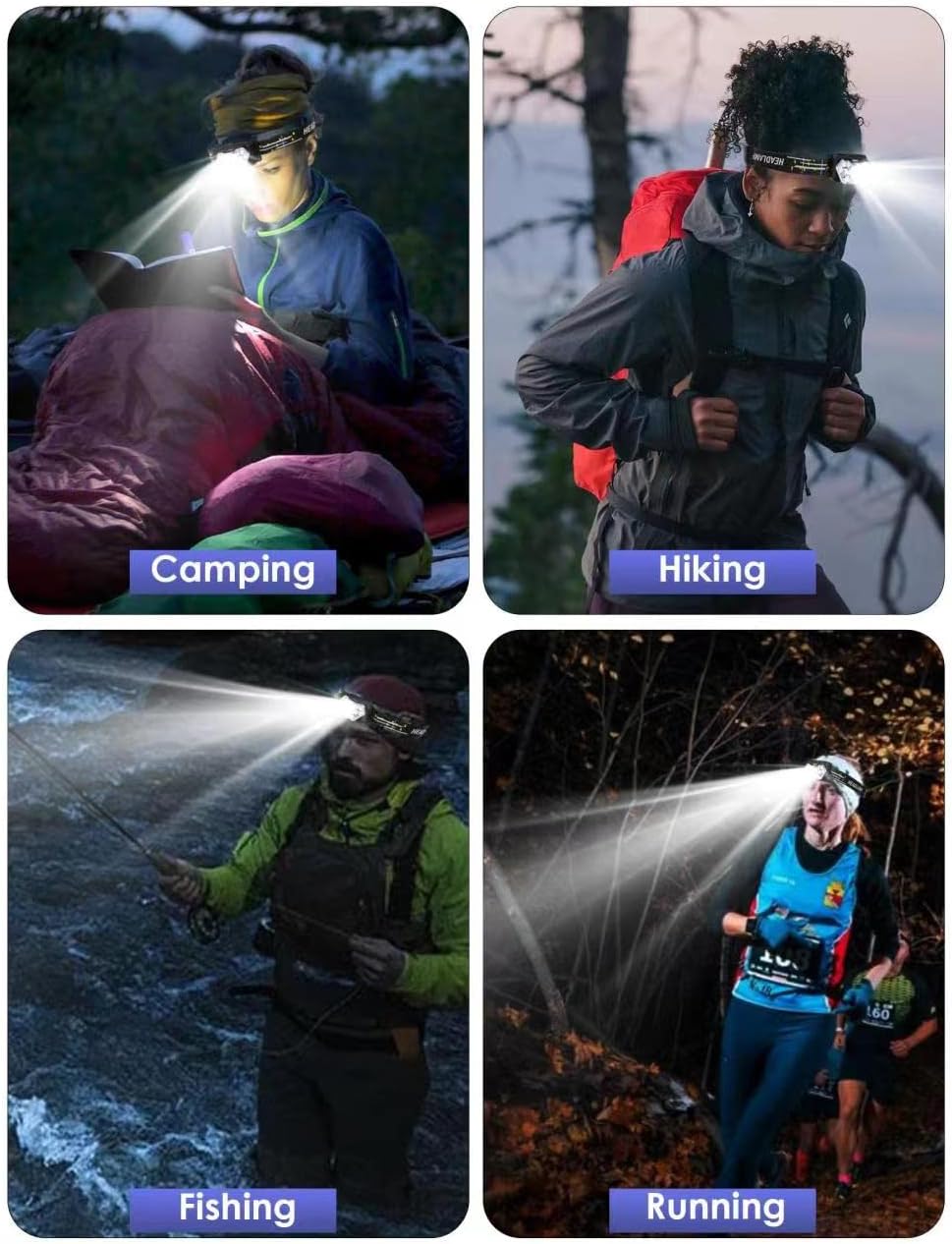 2000 Lumen 9 LED Headlamp 2 Pack, Ultra Bright Head Lamp with 6 Modes, IPX5 Waterproof Head Light, Lightweight Head Flashlight