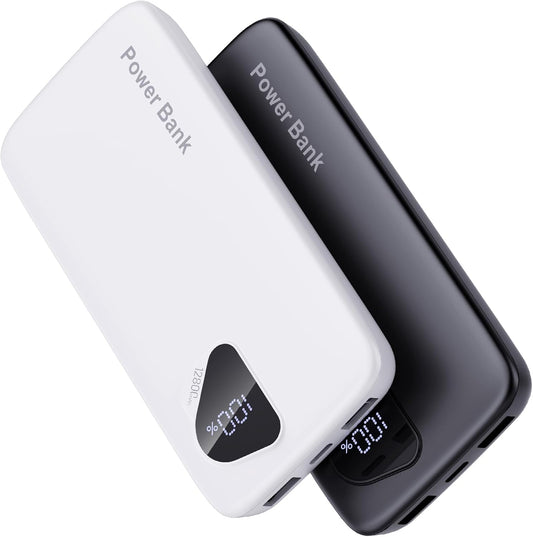 2-Pack 12800mAh Portable Charger with Built in Cables, Travel Essential Battery Pack, 4 Outputs 2 Inputs Slim Power Bank with Cord Wires