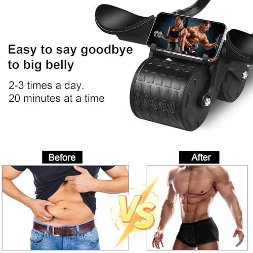 Ab Roller Wheel with Knee Mat &Timer, Automatic Rebound Abdominal Wheel, Ab Abdominal Exercise Roller with Elbow Support