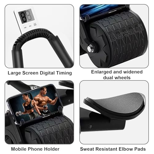 Ab Roller Wheel with Knee Mat &Timer, Automatic Rebound Abdominal Wheel, Ab Abdominal Exercise Roller with Elbow Support