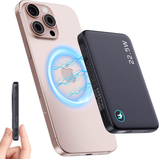 M3 Ultra Slim 0.4'' Wireless Power Bank, 12800mAh Magnetic Portable Charger with Built in Cable and Strap