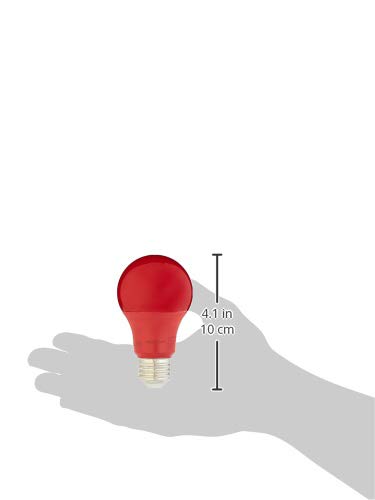 Basics A19 Red Color Party LED Light Bulbs, 60W Equivalent, 9W Energy Efficient, E26 Standard Base, Non-Dimmable, 10,000 Hour Lifetime, 2-Pack
