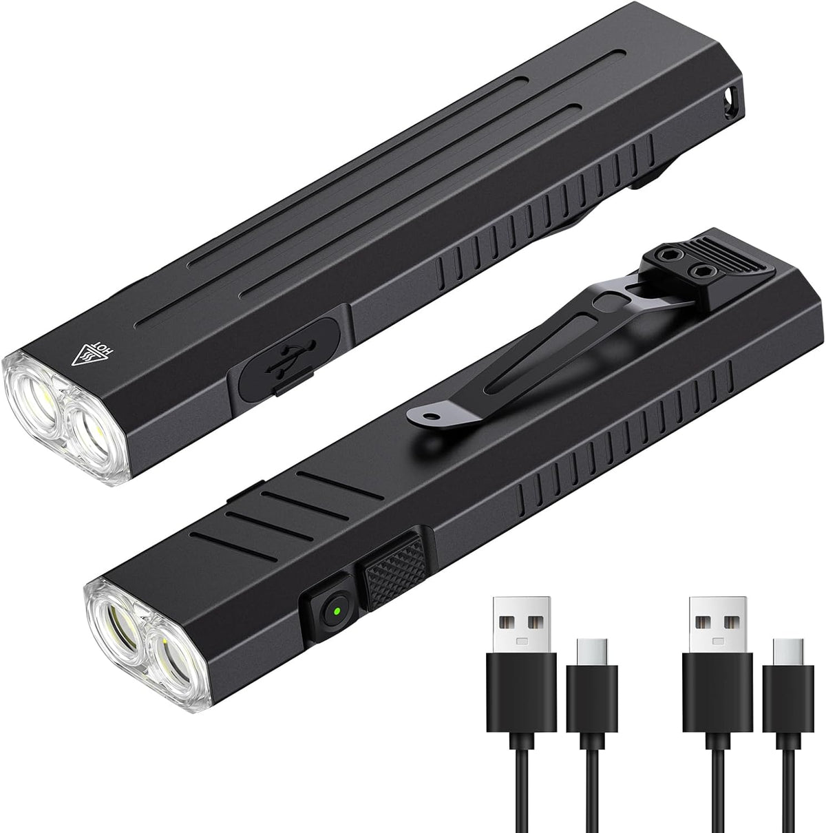 2pack Rechargeable EDC Flashlight - Emergency One Click Strobe Mode, 1600 High Lumens Portable Pocket light Mini Flashlight