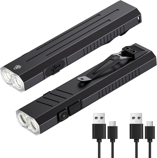 2pack Rechargeable EDC Flashlight - Emergency One Click Strobe Mode, 1600 High Lumens Portable Pocket light Mini Flashlight