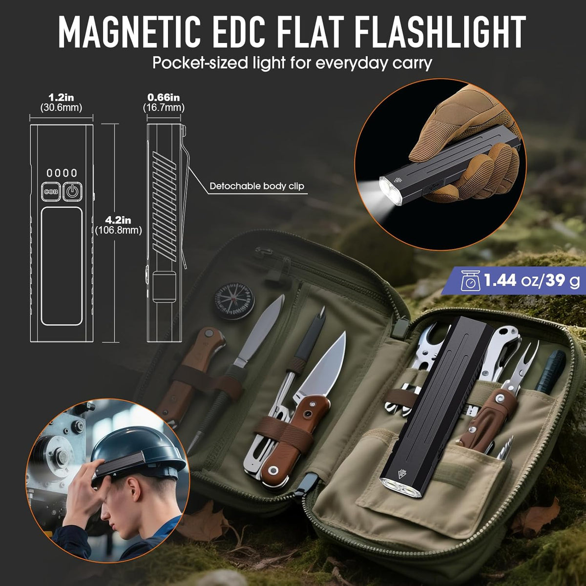 2pack Rechargeable EDC Flashlight - Emergency One Click Strobe Mode, 1600 High Lumens Portable Pocket light Mini Flashlight