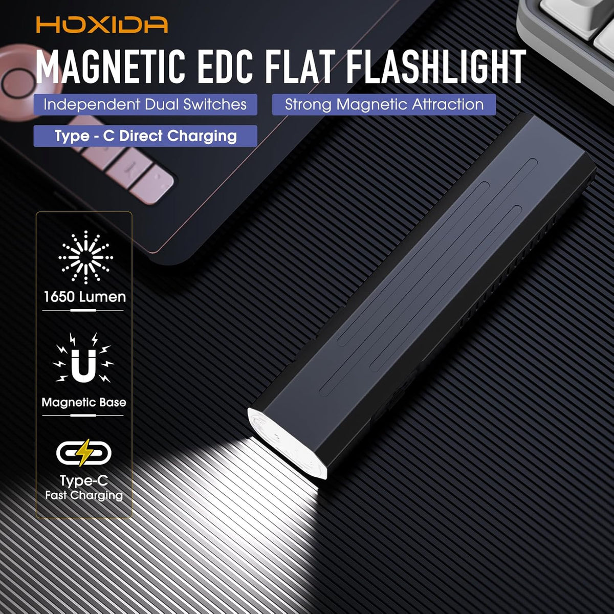 2pack Rechargeable EDC Flashlight - Emergency One Click Strobe Mode, 1600 High Lumens Portable Pocket light Mini Flashlight