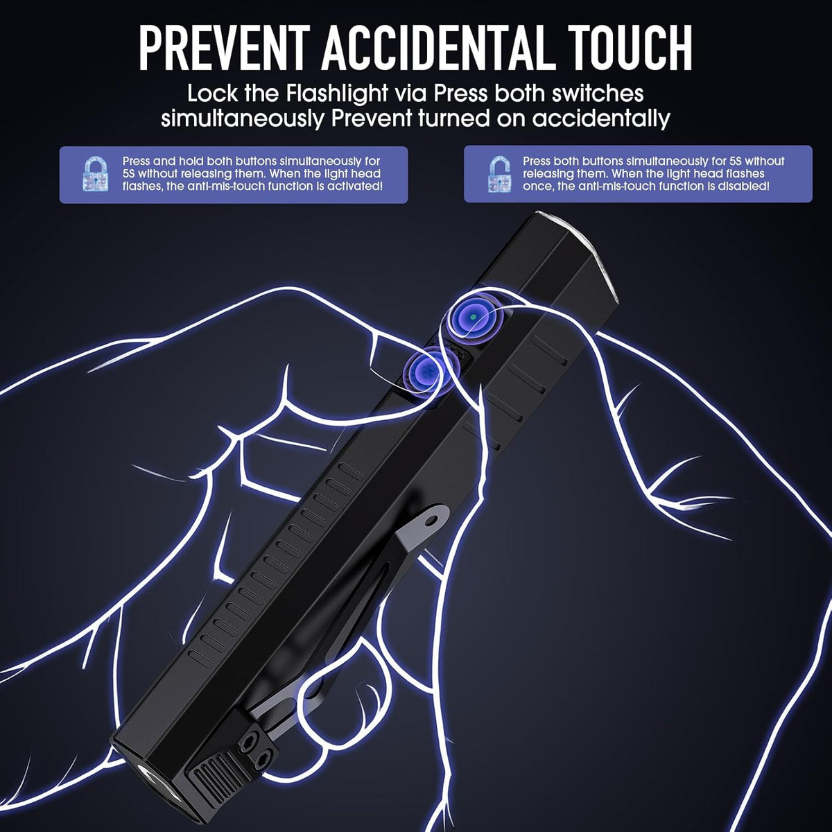 2pack Rechargeable EDC Flashlight - Emergency One Click Strobe Mode, 1600 High Lumens Portable Pocket light Mini Flashlight