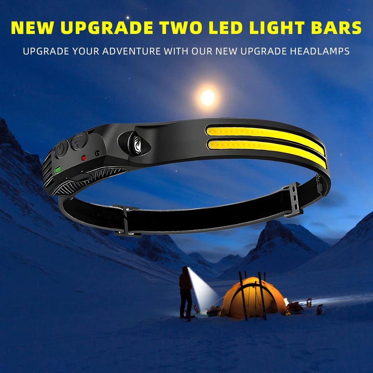 2PCS LED Headlamp Rechargeable - 230° COB Super Bright Head Lights for Forehead, Hard hat Light for Adults, USB C Headband Flashlight for Work, Hiking