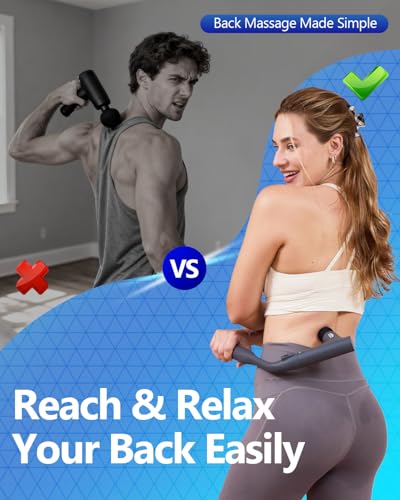 3-in-1 Detachable Massage Gun with Ergonomic Extension Handle, Portable Percussion Muscle Massager for Back & Shoulder