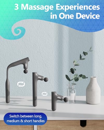3-in-1 Detachable Massage Gun with Ergonomic Extension Handle, Portable Percussion Muscle Massager for Back & Shoulder