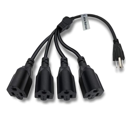3 Prong 1 to 4 Outlet Power Cord Splitter Cord,Indoor Outdoor Cable Strip Outlet Saver,Power Extension Cable,SJT 16AWG,ETL Approved for Computer
