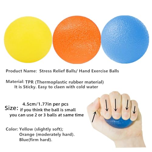 3 Resistance Levels Hand Exercise Balls, Squeeze Balls for Adults, Hand Grip Strength Trainer Hand Squeezers