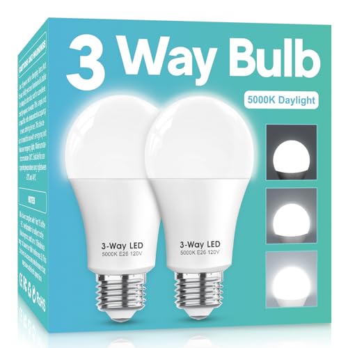 3 Way LED Light Bulbs 50 100 150W Equivalent, Daylight White 5000K 3 Way Light Bulbs, A19 Three Way Light Bulb, E26 Base LED Light Bulb for Reading