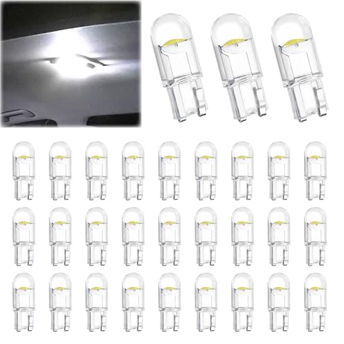 30 PCS Car 194 LED Bulbs, 168 2825 W5W T10 Wedge COB LED Replacement Bulb, 6000K License Plate Light Bulb, Error Free Interior Bulb (White)