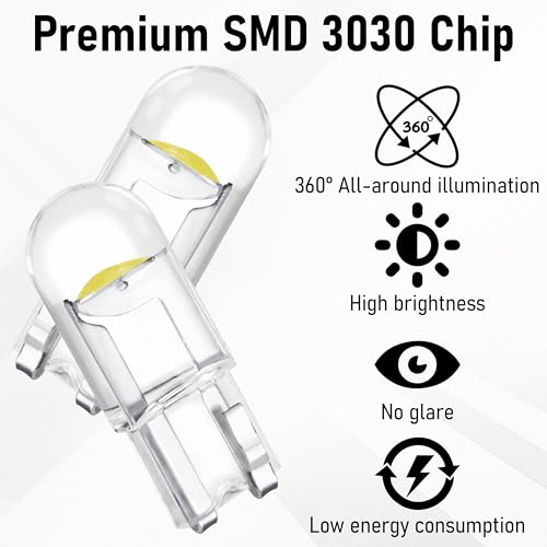 30 PCS Car 194 LED Bulbs, 168 2825 W5W T10 Wedge COB LED Replacement Bulb, 6000K License Plate Light Bulb, Error Free Interior Bulb (White)