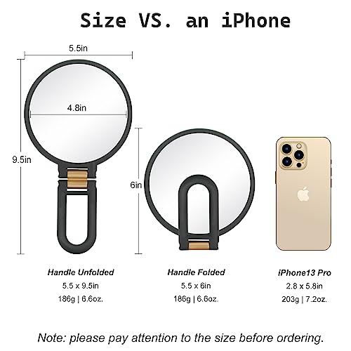 30x Magnifying Mirror, Travel Hand Mirrors with Handle - Double Side Handheld Mirror with 1X 30X Magnification & Adjustable Handle/Stand (Black)