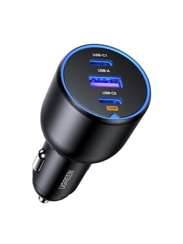 UGREEN 130W USB C Car Charger, Type C Car Charger Adapter Compatible with iPhone 17 17 Air 17 Pro 17 Pro Max 16 16 Plus 16 Pro 16 Pro Max 15 14 13 12, Galaxy S24 S23 Ultra, iPad, MacBook, and More