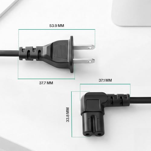 AC 90 Degree Right Angle 2 Prong TV Power Cord Replacement 5ft L Shaped Angled IEC C7 TV Cable for Samsung, LG, TCL, Hisense, Sony, Vizio, Insignia, Sharp, Toshiba