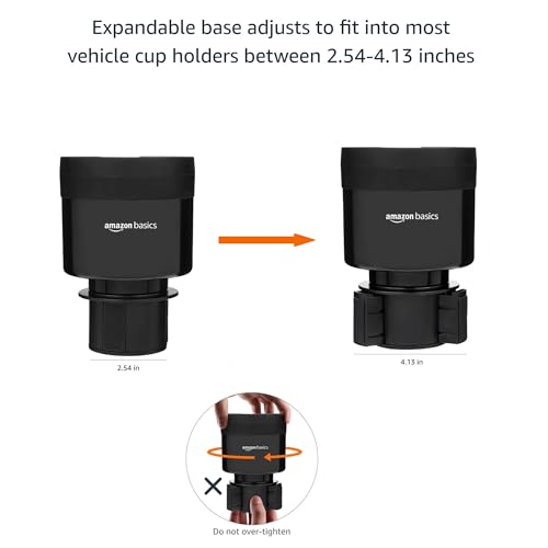 Basics Car Cup Holder Expander with Adjustable Base, Securely Holds Large Bottles 3.4 to 3.8 in Diameter, Compatible with Yeti, Hydro Flask, Easy Installation, Black