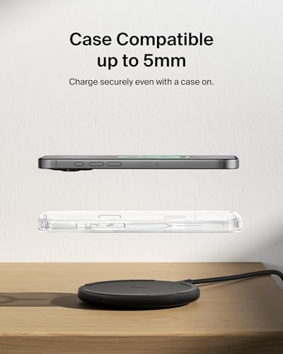 Belkin Wireless Charging Pad 15W - Qi Charger - Wireless Charger iPhone 17, Charging Station for Apple iPhone 16/15/14 Series, AirPods, Samsung Galaxy S25/S24, Pixel 5ft Cable Included, Black, 1-Pack