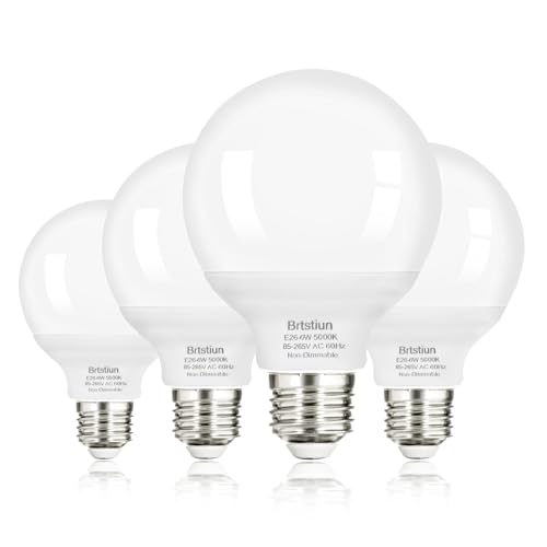 G25 LED Light Bulb, Round Vanity Light Bulbs for Bathroom, 40W LED Equivalent, Daylight White 5000K, Globe Light Bulbs E26 Base, 600LM, Non-Dimmable, 4-Pack