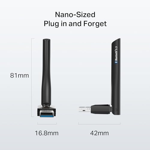 TP-Link USB Bluetooth Adapter for PC, Bluetooth 5.3 Long Range Receiver, Plug and Play, Adjustable Antenna, Supports Windows 11/10/8.1/7 for Desktop, Laptop, Keyboard, Mouse, etc (UB500 Plus)