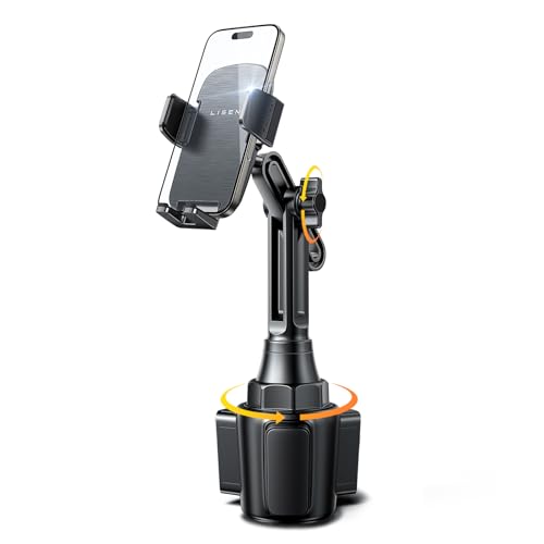 LISEN Upgraded Version Cup Holder Phone Holder 360° Adjustable Long Neck Car Phone Mount Golf Cart Phone Holder, Truck Jeep Accessories for iPhone 17 Air Pro Samsung Google and All 4-7'' Phone