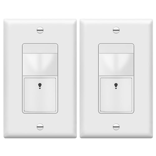 TOPGREENER PIR Motion Sensor Light Switch, Occupancy & Vacancy Motion Sensor Switch, 𝐎𝐩𝐞𝐫𝐚𝐛𝐥𝐞 𝐖𝐢𝐭𝐡𝐨𝐮𝐭 𝐆𝐫𝐨𝐮𝐧𝐝 𝐖𝐢𝐫𝐞, No Neutral Wire, Single Pole, TDOS5-HL-W-2PCS, White