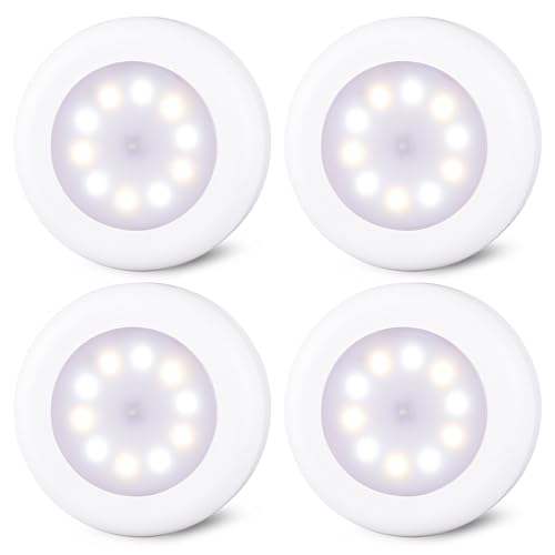 STAR-SPANGLED 4 Pack 3.1” Dimmable Push Tap Lights, Stick on LED Touch Puck Lights AA Battery Operated, 3 Color Modes Sticky Button Lamps for Classroom, Kitchen, Under Cabinet, Closet