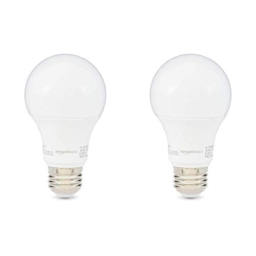 Basics A19 LED Light Bulbs – 60W Equivalent, 9W Energy Efficient, Soft White 2700K, E26 Base, 2-Pack, Non-Dimmable