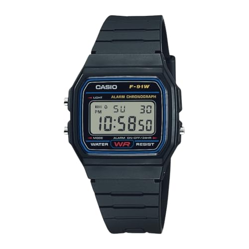Casio F91W Series | Digital Watch | Water Resistant | LED Light | 1/100 SEC Stopwatch | Regular Time Keeping (HR, Min, SEC, PM, Date, Day) | Daily Alarm | Lightweight | 7 Year Battery