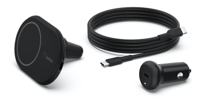 Belkin MagSafe-Compatible Magnetic Wireless Car Charger 10W - Wireless Charger, Magnetic Car Vent Phone Mount for iPhone 17, iPhone 16, 15, & 14 Series, Pixel 10 (Power Supply Included) - Black