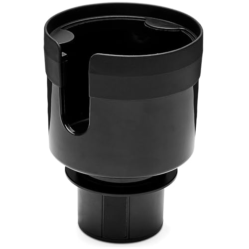 Basics Car Cup Holder Expander with Adjustable Base, Securely Holds Large Bottles 3.4 to 3.8 in Diameter, Compatible with Yeti, Hydro Flask, Easy Installation, Black