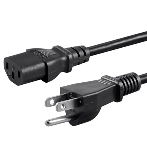 Standard 5ft (1.5m) 10 Amps 250 Volts Black 3 Prong AC Power Cord Cable for Electronics, TV, Computer, Printer, Radio, Monitor, Samsung, Dell, Vizio, LG, Asus, Laptop and More