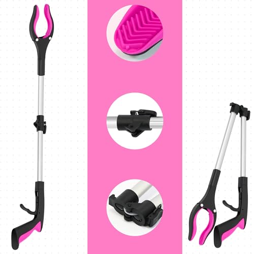 32 inch GrabRunner Heavy Duty(up to 10 lbs) Reacher Grabber Tool with Strong Magnetic (New Pink) 1 Pack