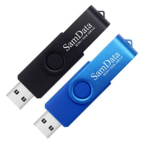 32GB USB Flash Drive 2 Pack – Swivel Thumb Drives with LED Light, Black & Blue