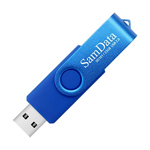 32GB USB Flash Drive 2 Pack – Swivel Thumb Drives with LED Light, Black & Blue