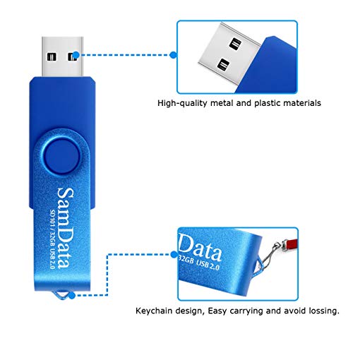 32GB USB Flash Drive 2 Pack – Swivel Thumb Drives with LED Light, Black & Blue