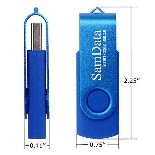 32GB USB Flash Drive 2 Pack – Swivel Thumb Drives with LED Light, Black & Blue