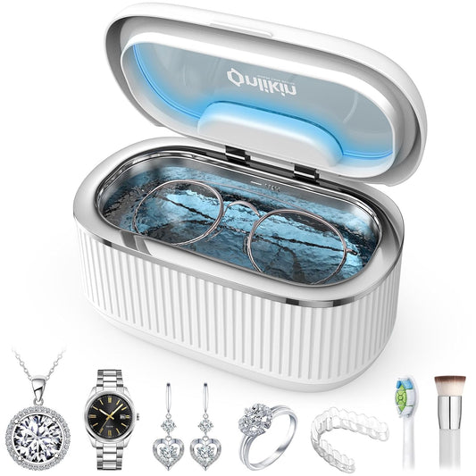 35W Ultrasonic Jewelry Cleaner, 45KHz Retainer Cleaner for Jewelry, 5 Timer & 3 Power Modes, Eyeglasses, Rings, Watch Strap, Dentures - 20oz (White)