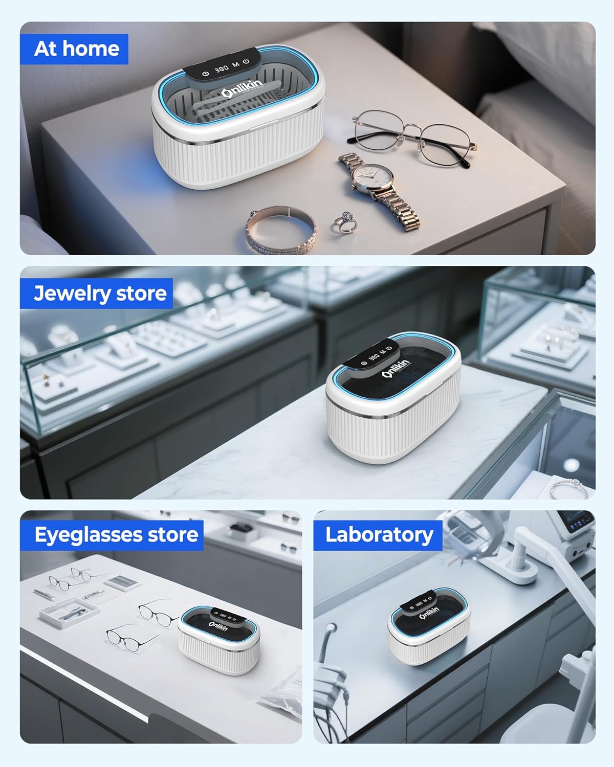 35W Ultrasonic Jewelry Cleaner, 45KHz Retainer Cleaner for Jewelry, 5 Timer & 3 Power Modes, Eyeglasses, Rings, Watch Strap, Dentures - 20oz (White)