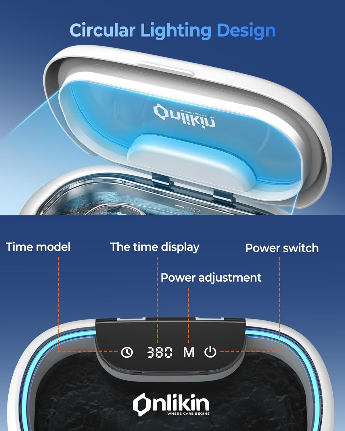 35W Ultrasonic Jewelry Cleaner, 45KHz Retainer Cleaner for Jewelry, 5 Timer & 3 Power Modes, Eyeglasses, Rings, Watch Strap, Dentures - 20oz (White)